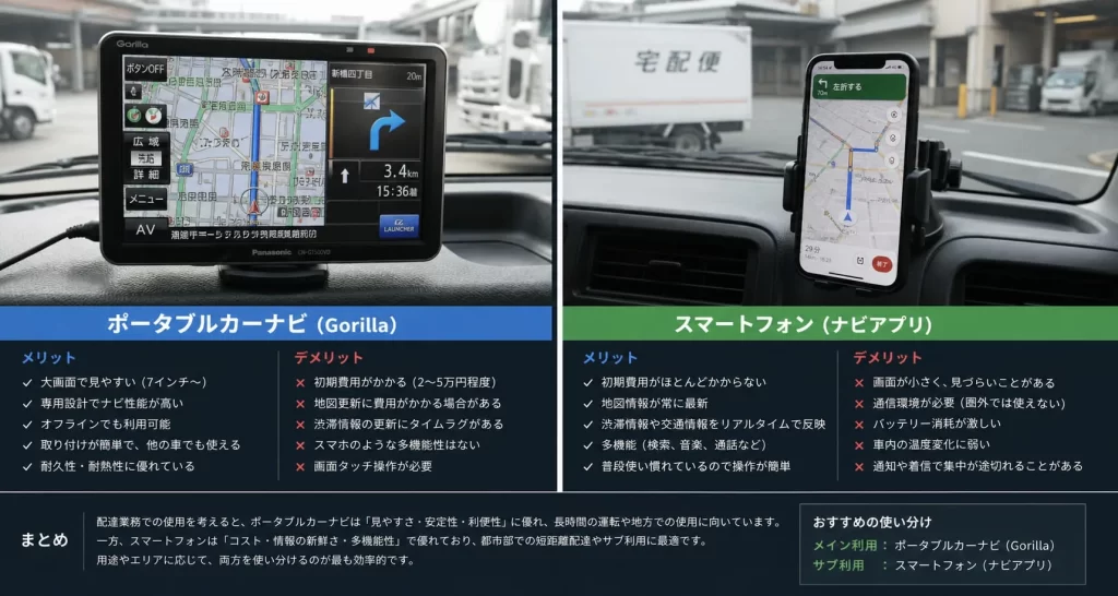据置型ポータブルナビとスマホアプリ