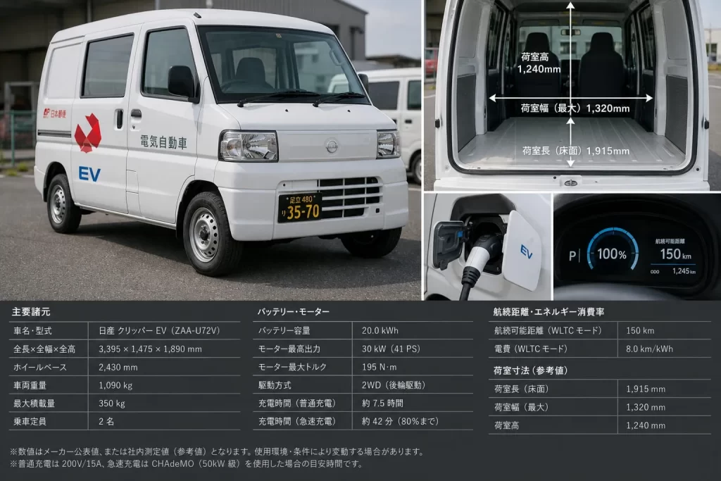 軽貨物EV3車種の基本スペック一覧