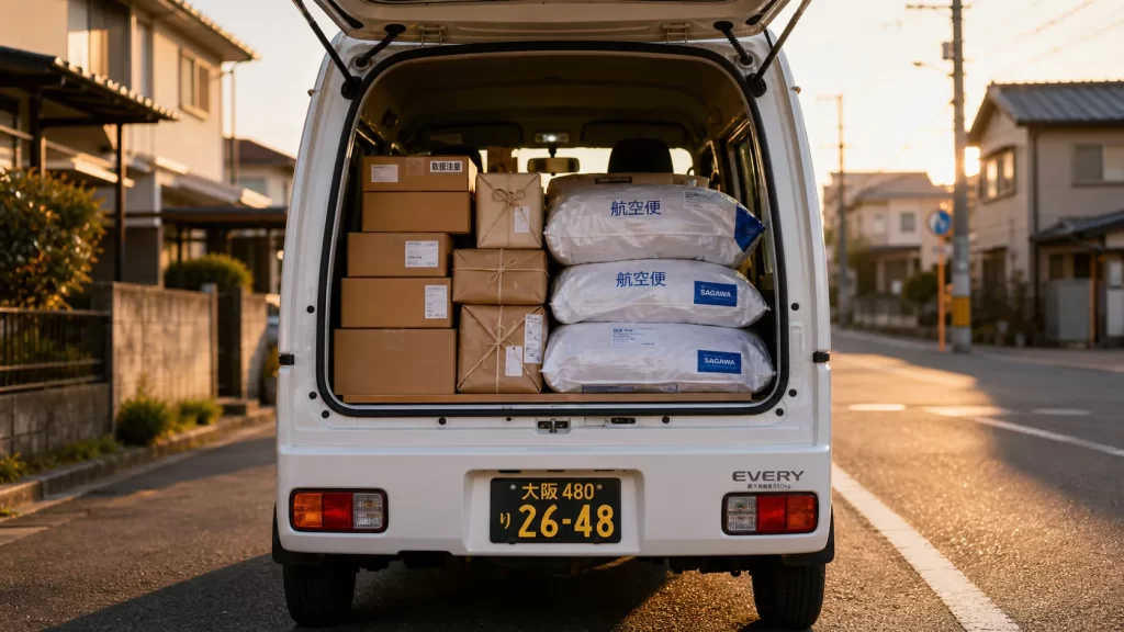 軽バン後方荷物を積んだ状態